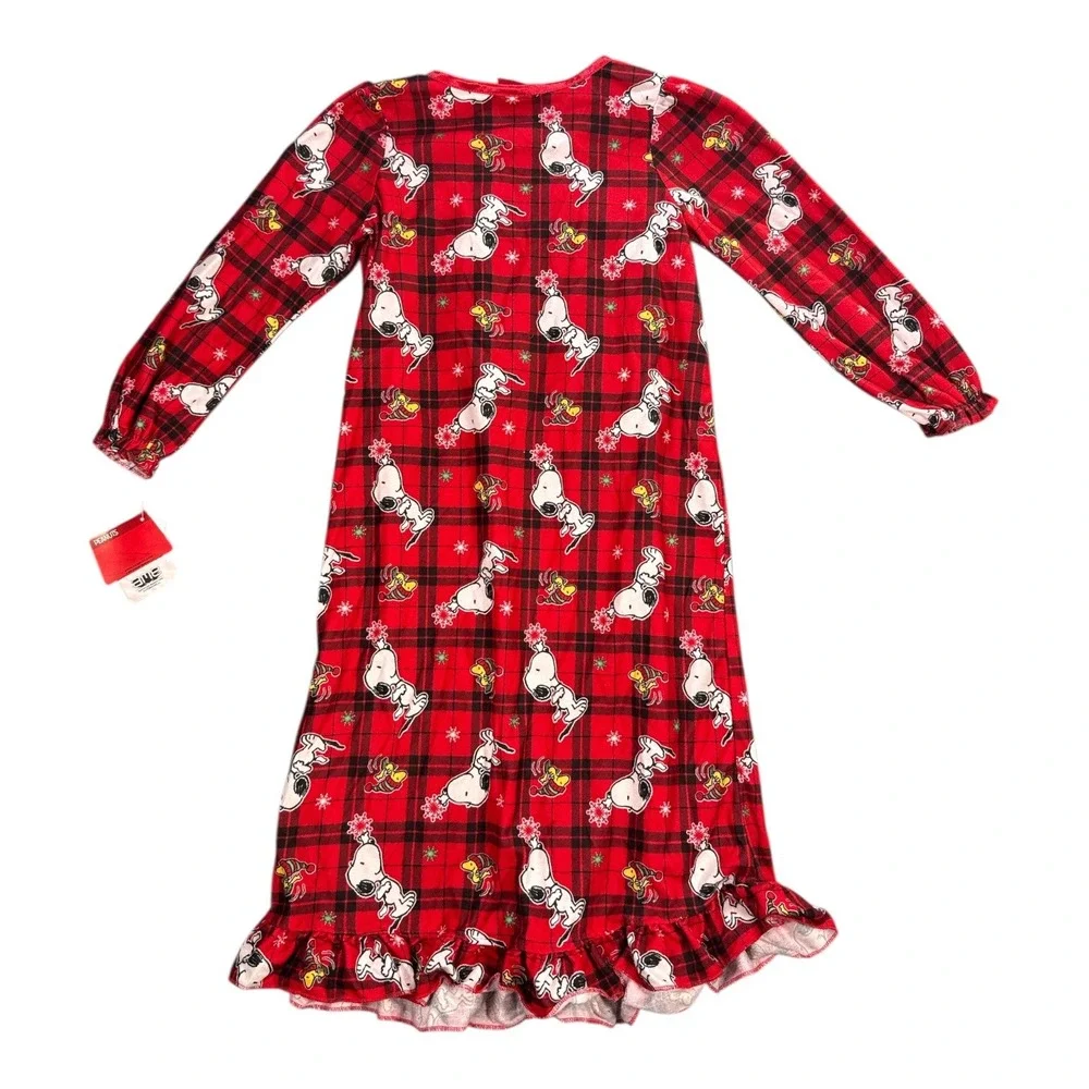 Peanuts Snoopy Plaid Nightgown Pajamas Red Flame Resistant Kids‎ XS